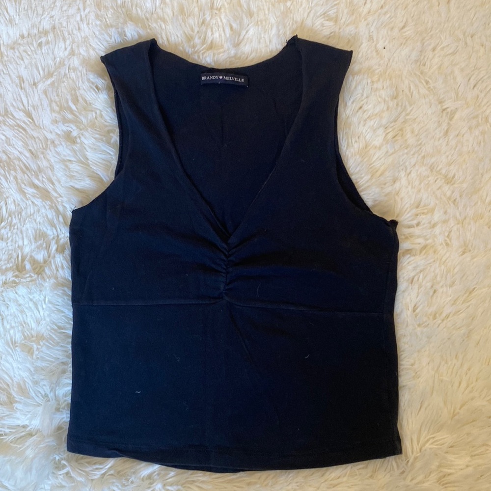 Black V-Neck scrunched brandy melville tank top.